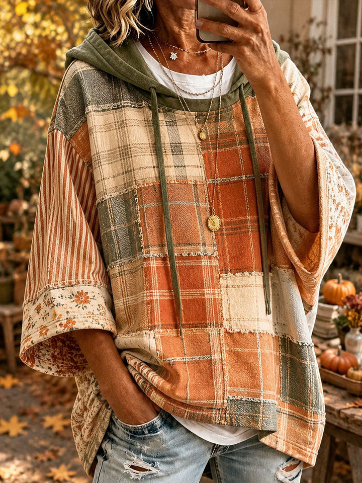 Xiana | Sudadera de manga corta con capucha y patchwork