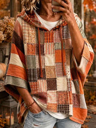 Xiana | Sudadera de manga corta con capucha y patchwork