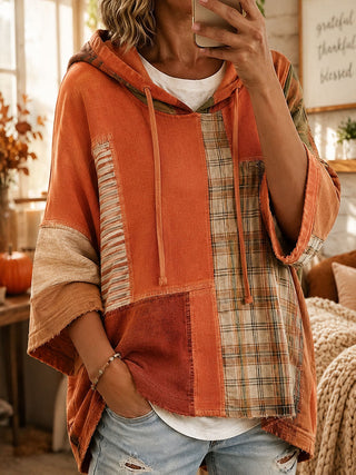 Xiana | Sudadera de manga corta con capucha y patchwork