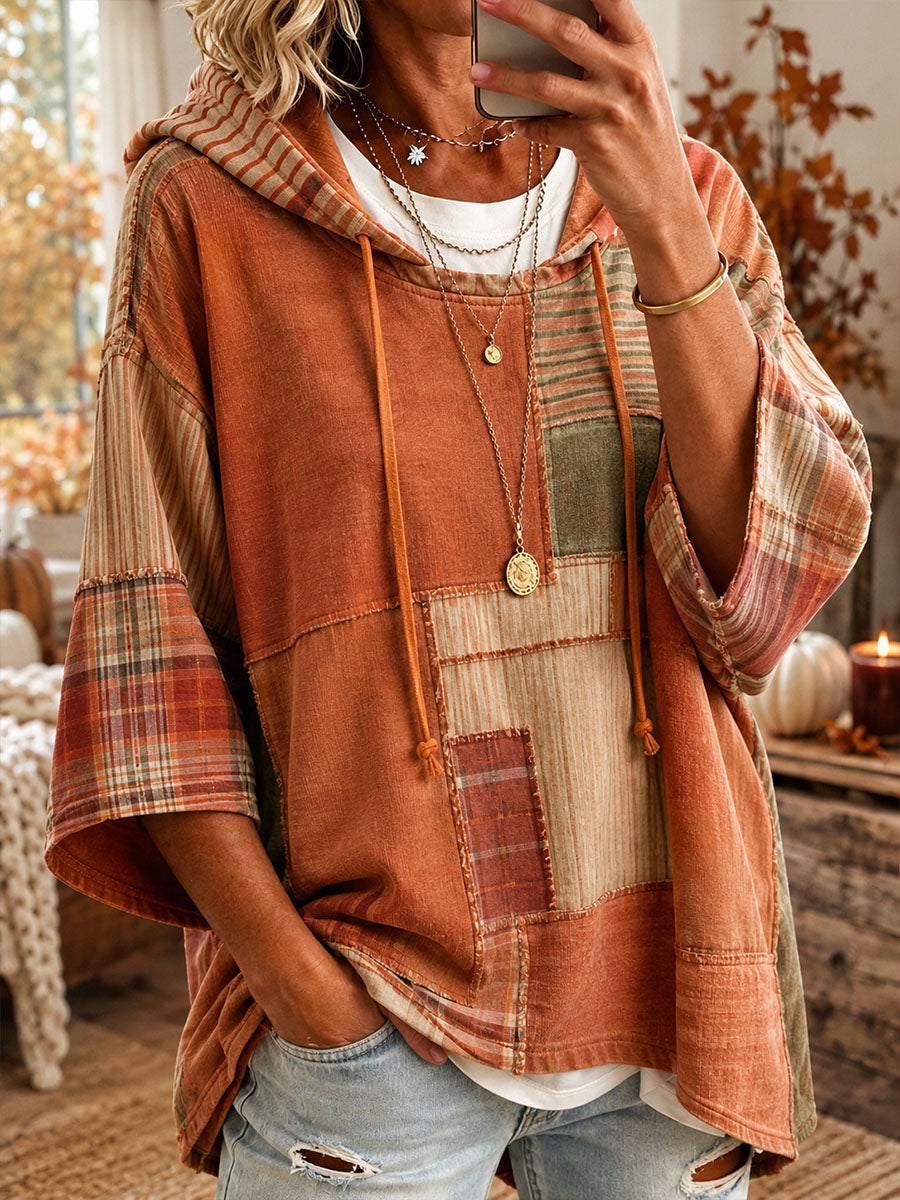 Xiana | Sudadera de manga corta con capucha y patchwork