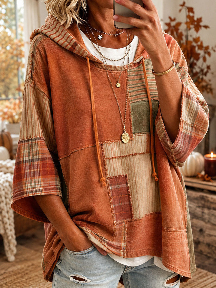 Xiana | Sudadera de manga corta con capucha y patchwork