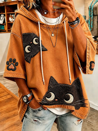 Herminia | Sudadera de manga corta con capucha estampada